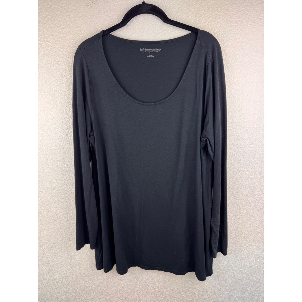Soft Surroundings‎ Black Long Sleeve Scoop Neck Swing Top Size Large Minimalist